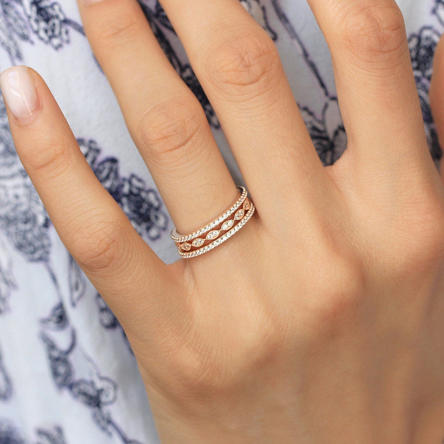 3PCS Mixed Stackable Eternity Wedding Band Ring Set shineofdiamond