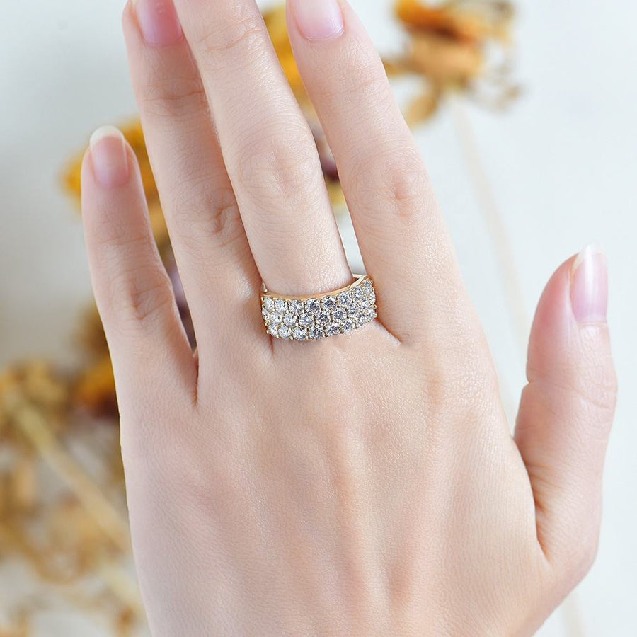 Triple Row Round Cut Wedding Band in Golden Tone Shineofdiamond