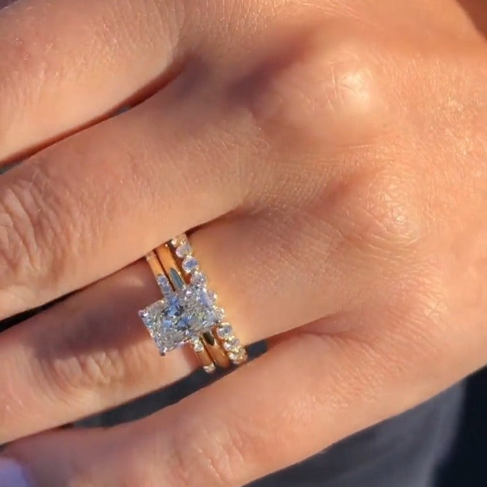 3PCS Hidden Halo Radiant Cut Bridal Ring Set Shineofdiamond