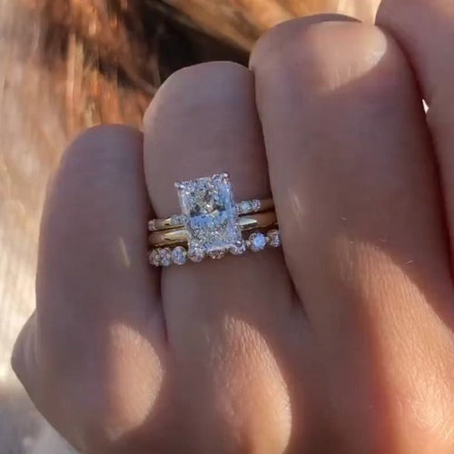 3PCS Hidden Halo Radiant Cut Bridal Ring Set Shineofdiamond