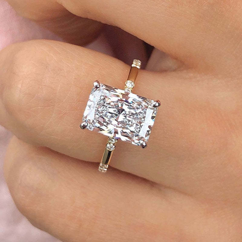 3PCS Hidden Halo Radiant Cut Bridal Ring Set Shineofdiamond