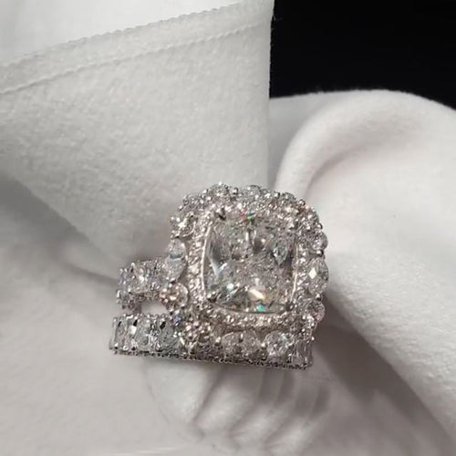 3.0 Carat Halo Cushion Cut Sterling Silver Bridal Set shine of diamond