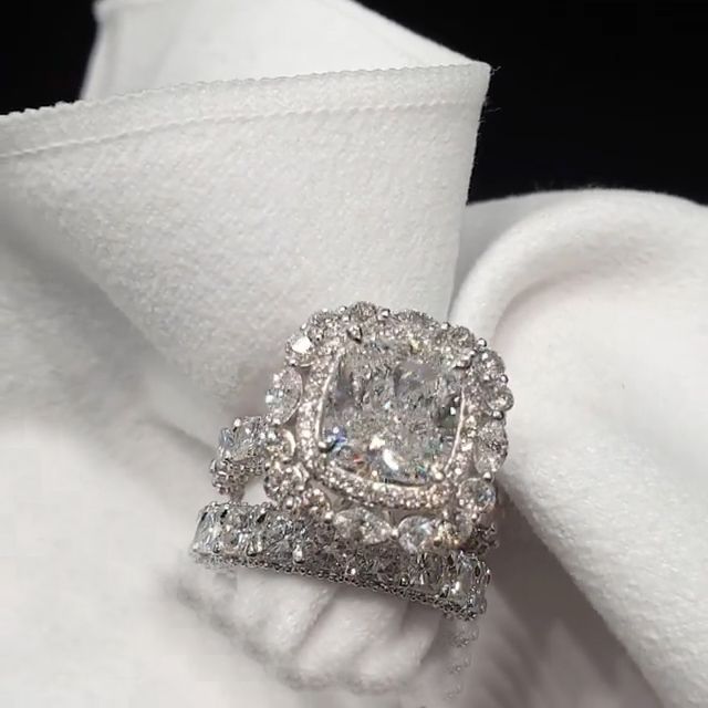 3.0 Carat Halo Cushion Cut Sterling Silver Bridal Set shine of diamond