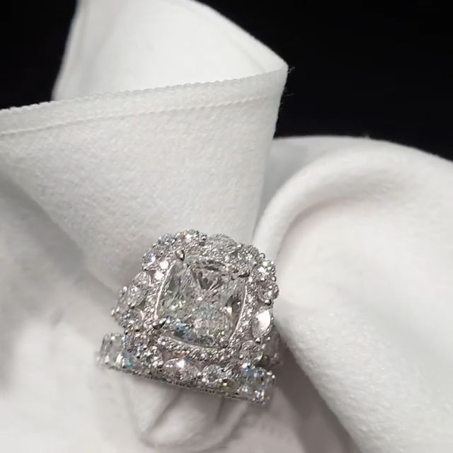 3.0 Carat Halo Cushion Cut Sterling Silver Bridal Set shine of diamond