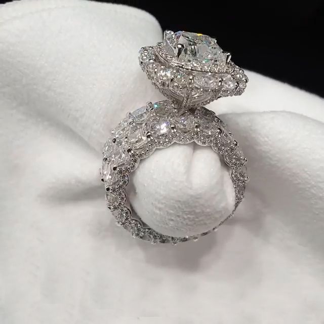 3.0 Carat Halo Cushion Cut Sterling Silver Bridal Set shine of diamond