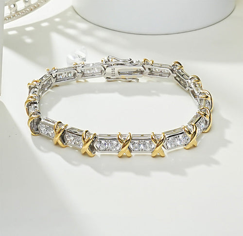 X Round Cut Bracelet in Sterling Silver Shineofdiamond