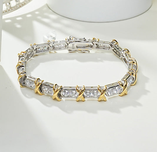 X Round Cut Bracelet in Sterling Silver Shineofdiamond