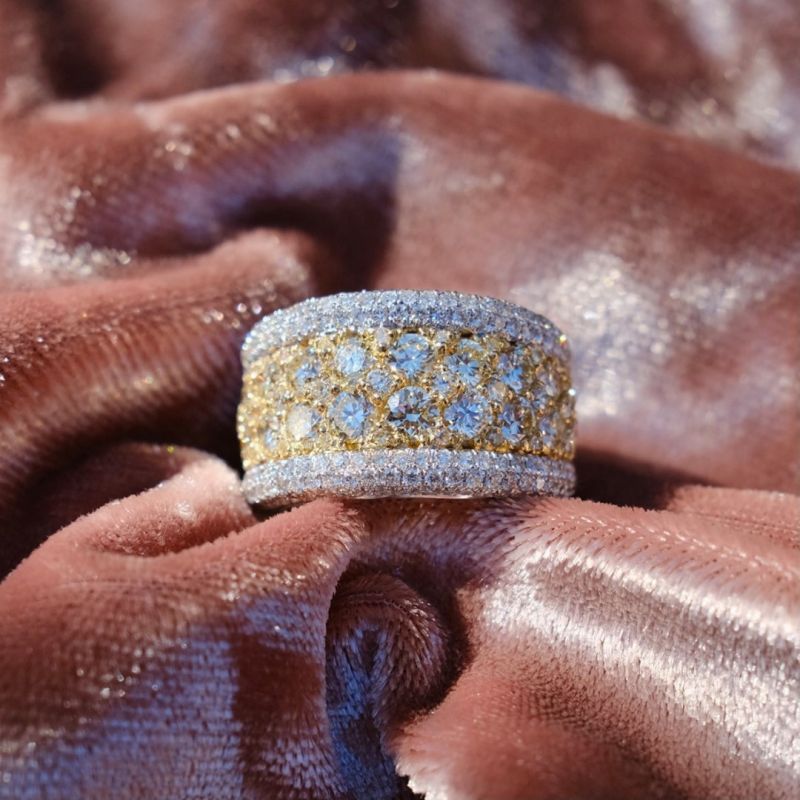 Yellow and White Color Round Cut Luxury Band in Sterling Silver Shineofdiamond