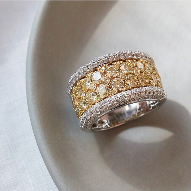 Yellow and White Color Round Cut Luxury Band in Sterling Silver Shineofdiamond