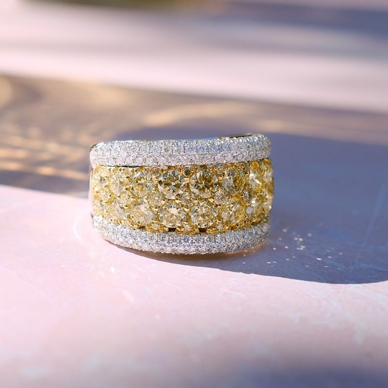 Yellow and White Color Round Cut Luxury Band in Sterling Silver Shineofdiamond