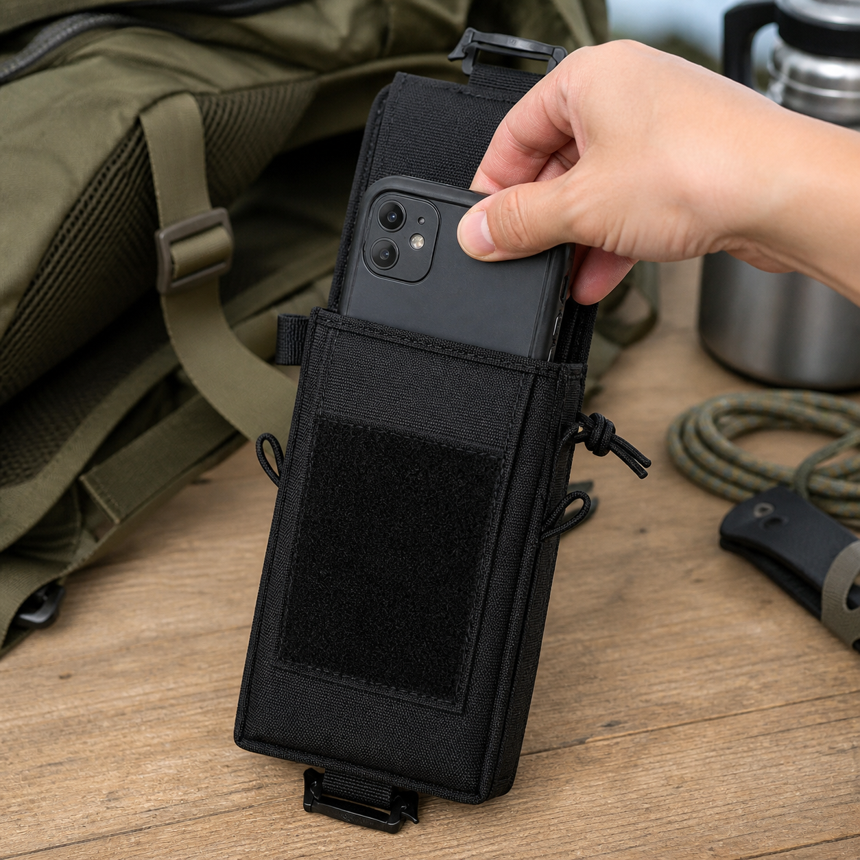 Large smartphone sliding into the Kordra pouch