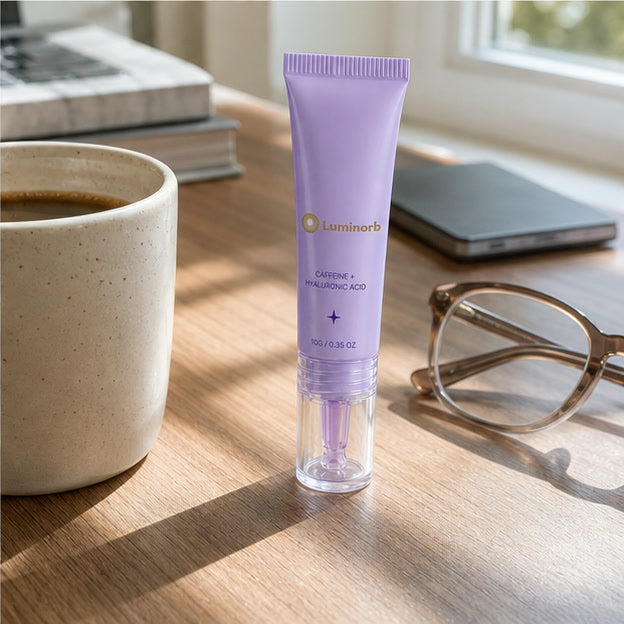 Representative desk scene showing the compact integrated Luminorb roller tube