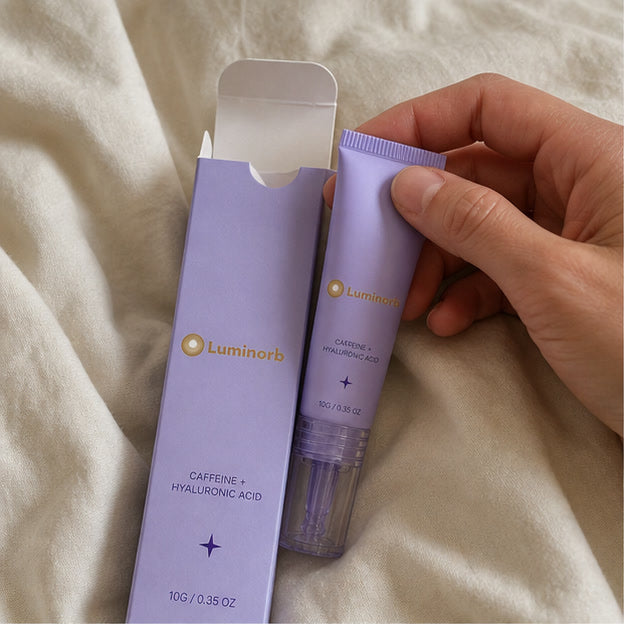 Representative unboxing scene with one Luminorb roller tube and carton