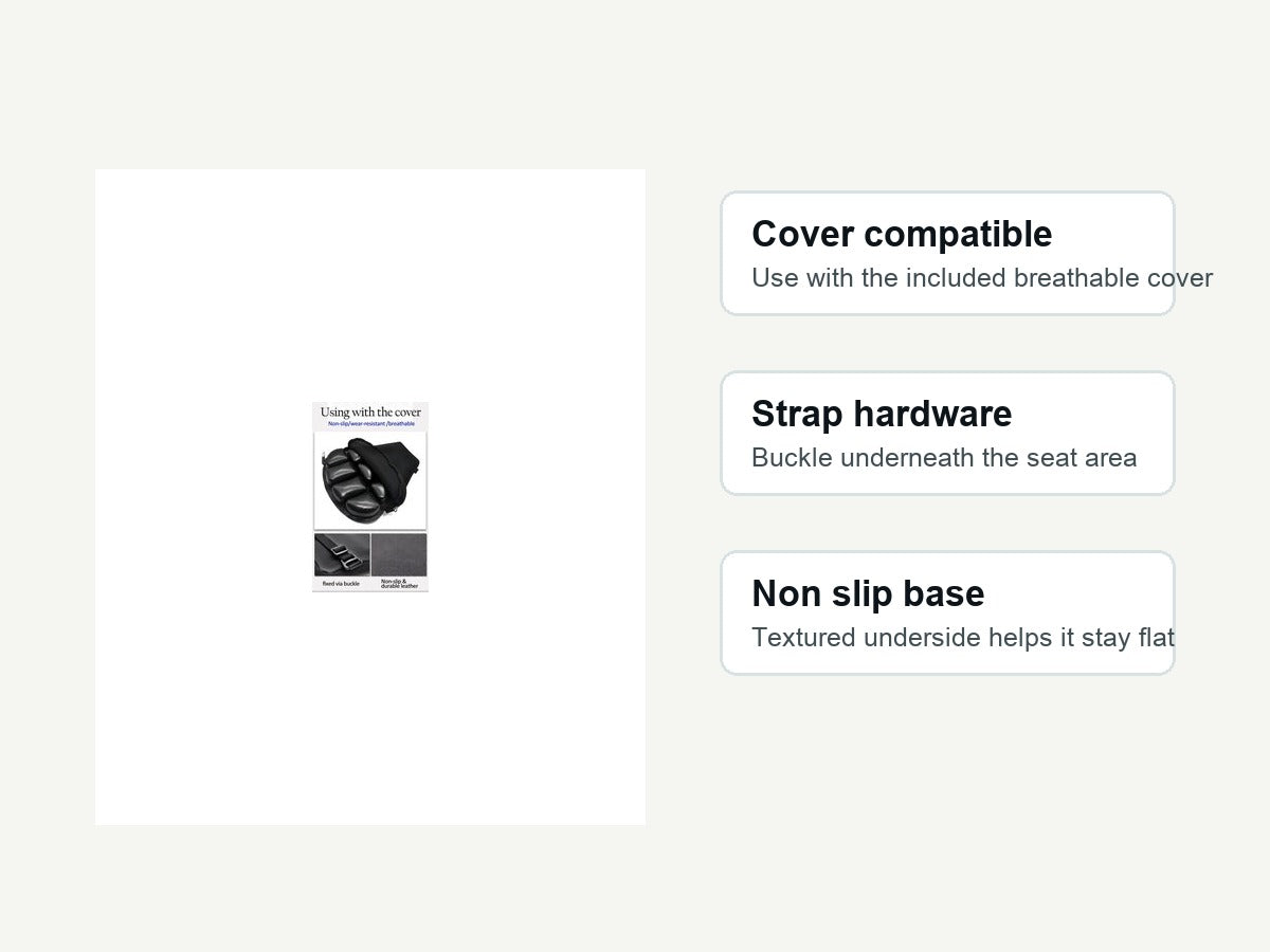 Sadrox cushion cover compatibility, strap hardware and non slip base