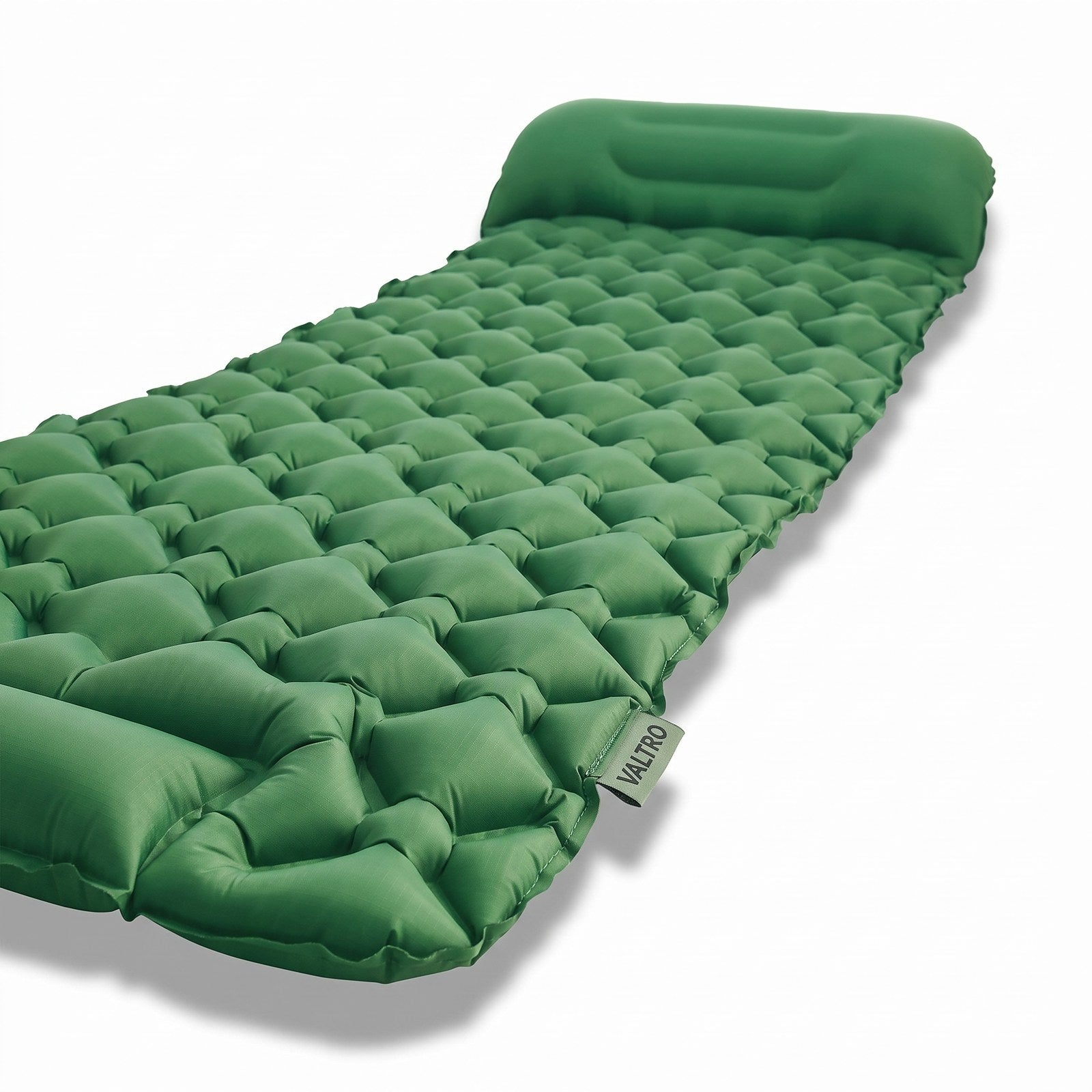 Valtro sleeping pad with its raised integrated pillow